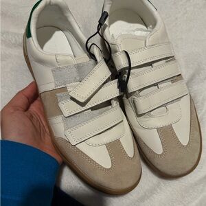 Zara White and Tan Velcro Sneakers